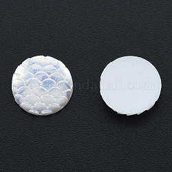 ABS Plastic Imitation Pearl Cabochons, AB Color Plated, Flat Round with Fish Scale Pattern, Creamy White, 11x3mm