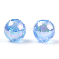 Abalorios de acrílico transparentes, colores ab plateados, redondo, azul aciano, 6mm, agujero: 1.8 mm