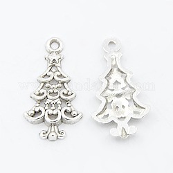 Tibetan Style Alloy Pendants, Cadmium Free & Nickel Free & Lead Free, Christmas Tree, Antique Silver, 24x13.5x2mm, Hole: 2mm