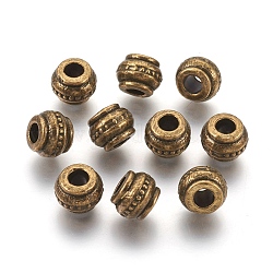Perles européennes de style tibétain, baril, bronze antique, sans plomb et sans cadmium et sans nickel, 9x9x7mm, Trou: 4mm