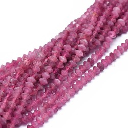 Abalorios naturales de color rosa de turmalina hebras, facetados, rerondana plana, 3x2mm, agujero: 0.7 mm, aproximamente 212 pcs / cadena, 15.3 pulgada (39 cm)