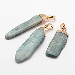 Natural Kyanite/Cyanite/Disthene Pendants, with Brass Golden Plated Findings, Nuggets, 41~62x10.5~14x5~9.5mm, Hole: 5x8mm