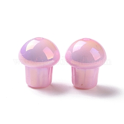 Placage uv perles acryliques opaques irisées arc-en-ciel, champignons, rose, 14.5x12.5mm, Trou: 1.6mm