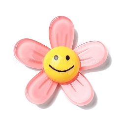 Cabochons acrilico, fiore con la faccia sorridente, roso, 34x35.5x8mm