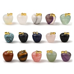 Natural & Synthetic Mixed Gemstone Teacher Apple Charms, with Golden Plated Brass Snap on Bails, Mixed Dyed and Undyed, 14.5x14mm, Hole: 6.5x4mm