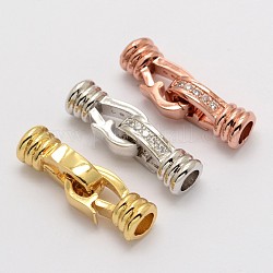 Brass Micro Pave Cubic Zirconia Fold Over Clasps, Cadmium Free & Nickel Free & Lead Free, Mixed Color, 26x8x6mm, Hole: 4mm