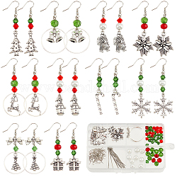 SUNNYCLUE DIY Christmas Theme Earring Making Kit, Including Glass Pearl & Bicone Beads, Brass Earring Hooks, Reindeer & Bell & Snowflake & Candy Cane Alloy Links & Pendants, Mixed Color, 144Pcs/box