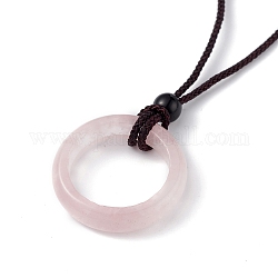 Natural Rose Quartz Ring Pendant Necklace with Nylon Cord for Women, 27.95 inch(71cm)
