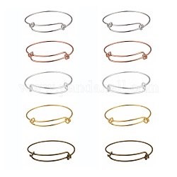 Fabrication de bracelets extensibles en laiton réglable 10 pièces 5 couleurs, couleur mixte, diamètre intérieur: 2-1/2 pouce (6.4 cm), 2 pcs / couleur