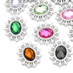 Cabochons de aleación, con diamante de imitación, sin plomo y cadmio, facetados, oval, plata, color mezclado, 28.5x24x4mm
