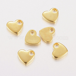 304 charms in acciaio inox, timbratura tag vuoto, cuore, oro, 6x7x1.5mm, Foro: 2 mm