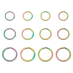 Yilisi 18 piezas 3 estilo chapado en iones (ip) color del arco iris 304 llaveros divididos de acero inoxidable, Fornituras de cierre de llavero, anillo redondo, 20~30x2mm, 6 piezas / style
