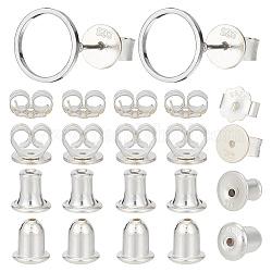 DELORIGIN 4 Pair 4 Style 925 Sterling Silver Bullet Ear Nuts, Friction Ear Nuts, Silver, 4.2~6x5~6mm, Hole: 0.7~0.8mm, 1 Pair/style