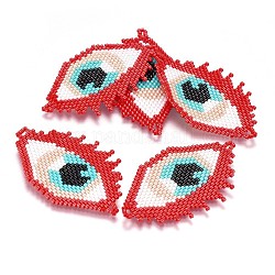 Giapponese fatta a mano collegamenti rocailles, con thread di importazione dal Giappone, modello telaio, occhio, rosso, 32x55x2mm, Foro: 3 mm