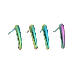 Placcatura ionica (ip) 304 risultati dell'orecchino a bottone in acciaio inossidabile, colore arcobaleno, 15x3x1mm, Foro: 1.8 mm, ago :0.8mm, 100pcs/scatola