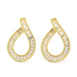 Teardrop Clear Cubic Zirconia Stud Earrings, Brass Jewelry for Women, Real 18K Gold Plated, 24x16mm