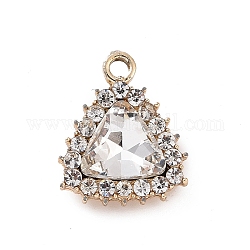 Colgantes de aleación de Diamante de imitación, colgantes triangulares en tono dorado claro, cristal, 19x15.5x6mm, agujero: 2 mm