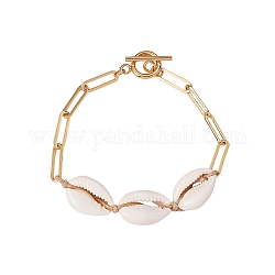 Bracelet à maillons cauris naturels avec chaîne trombone pour femme, or, bisque, 7-5/8 pouce (19.5 cm)