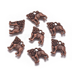 Tibetan Style Alloy Puppy Pendants, Cadmium Free & Lead Free, Bulldog, Red Copper Color, Size: about 16mm long, 15mm wide, 2mm thick, hole: 2mm