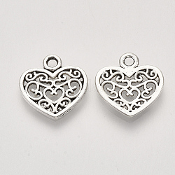 Tibetan Style Alloy Charms, Heart, Cadmium Free & Lead Free, Antique Silver, 15x14.5x1.5mm, Hole: 1.8mm, about 1400pcs/1000g