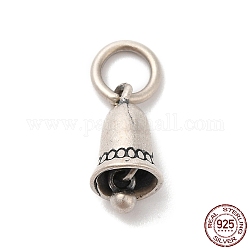 925 серебряный шарм, колокол, с прыжковых колец, античное серебро, 11x6.5 мм, отверстие : 3 мм