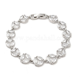 Bracelet chaîne à maillons ronds et plats en zircone cubique transparente, bracelet en laiton, sans plomb et sans cadmium, platine, 7-1/8 pouce (18 cm)