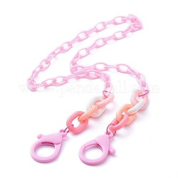 Personalized ABS Plastic Cable Chain Necklaces, Eyeglass Chains, Handbag Chains, with Acrylic Linking Rings and Plastic Lobster Claw Clasps, Pink, 23.03 inch(58.5cm)