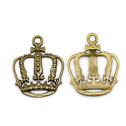 Antique Bronze Crown Pendants Tibetan Style Pendant, Lead Free and Cadmium Free, 34x28x4mm, Hole: 3.1mm