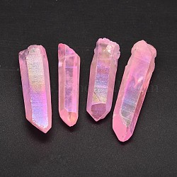 Pépites teints pendentifs naturels de cristal galvaniques, couleur ab , rose, 25~75x6~16mm, Trou: 1mm