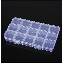 Envases de plástico transparente, con 15 compartimentos, para manualidades, diamantes de uñas, almacenamiento de cuentas, Rectángulo, Claro, 17x10x1.75 cm