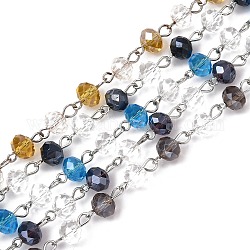Olycraft Glas Unterlegscheibe Perlen Ketten für Halsketten Armbänder machen, mit Eisenstift aus Platin, ungeschweißte, Mischfarbe, 39.3 Zoll, 2Strand / Farbe, 5 Farbe, 10strand / box