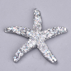 Resin Cabochons, with Glitter Powder, Starfish/Sea Stars, Clear, 38x41x7mm
