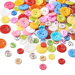Fashwelry 350 шт. 7 стильные пластиковые пуговицы, плоско-круглые, разноцветные, 11~22.5x2~3.5 мм, отверстие : 1.5~2 мм, 50шт / стиль