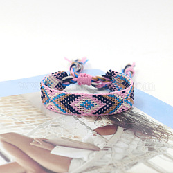 Плетеный браслет из полиэстера с узором в виде ромбов, Этнический племенной регулируемый бразильский браслет для женщин, розовый жемчуг, 5-7/8 дюйм (15 см)