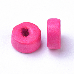 Cuentas de madera, teñido, columna, rosa, 5.5~6.5x2.5mm, agujero: 1.5~2 mm, aproximamente 14080 unidades / 880 g