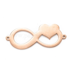 304 Stainless Steel Links Connectors, Infinity with Heart, Rose Gold, 17.3x42.5x1.4mm, Hole: 1.6mm