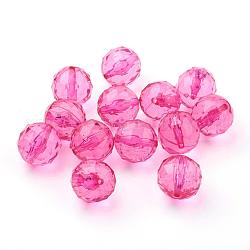Transparent Acrylic Beads, Faceted, Round, Hot Pink, about 16mm in diameter, hole: 2mm, about 216pcs/500g