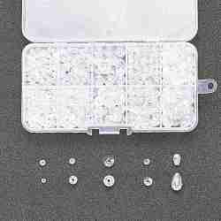 Galvanisierte Glasperlen, facettiert, Doppelkegel, Rondell, Teardrop und rund, Transparent, 745 Stück / Karton