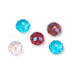 Perles en verre electroplate, de couleur plaquée ab , facette, rondelle, couleur mixte, 8x6mm, Trou: 1.4mm