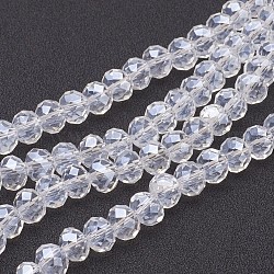Perles en verre manuelles, blanc, perle plaquée lustre, facettes rondelle, 8 mm de diamètre, épaisseur de 5mm, Trou: 1 mm