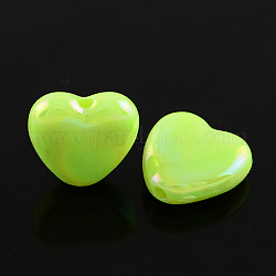 AB Color Plated Acrylic Beads, Heart, Lawn Green, 13x13x5mm, Hole: 2mm, about 810pcs/500g