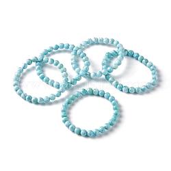Bracelet extensible perles rondes en larimar naturel, bijoux en pierres précieuses pour femmes, perles: 6.5 mm, diamètre intérieur: 2-1/8 pouce (5.5 cm)