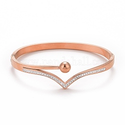 Bracelet jonc à charnière cristal strass vague, placage ionique (ip) 304 bijoux en acier inoxydable pour femmes, or rose, diamètre intérieur: 1-7/8x2-3/8 pouce (4.8x5.9 cm)
