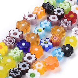 Chapelets de perle de millefiori en verre manuelles, fleur, couleur mixte, 4~7.2x2.6mm, Trou: 1mm, Environ 60~69 pcs/chapelet, 16 pouce (40 cm)