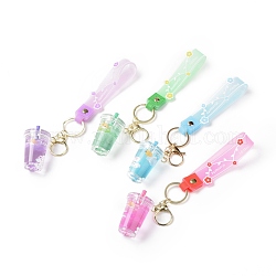 Porte-clés tasse acrylique, avec fermoirs mousqueton en alliage tpne or clair, porte-clés en fer et ruban plastique pvc, couleur mixte, 22 cm