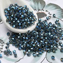Perles de verre électrolytiques transparentes plaquées arc-en-ciel, facette, Toupie, bleu marine, 2x2mm, Trou: 0.7mm, environ 720 pcs / sachet 