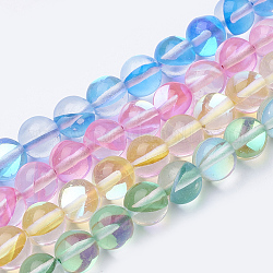 Chapelets de perles en pierre de lune synthétique, perles holographiques, teinte, ronde, couleur mixte, 8mm, Trou: 0.7mm, 48 pcs / chapelet, 15 pouces