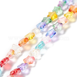 Perles en verre transparentes, avec de la poudre de paillettes, étoiles du nord, colorées, 7.5~8x8.3x4mm, Trou: 0.7~1mm, Environ 50 pcs/chapelet, 14.72~14.92 pouce (37.4~37.9 cm)