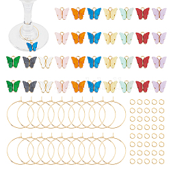 Unicraftale Bastelset für Weinglasanhänger mit Schmetterlingen zum Selbermachen, einschließlich Legierungscharme, 316 chirurgische Weinglas-Charming-Ringe aus Edelstahl, 304 Edelstahl Ringe springen, Mischfarbe, 120 Stück / Karton