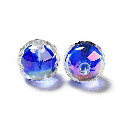 Placage uv perles acryliques transparentes irisées arc-en-ciel, deux tons, facette, ronde, bleu, 15x14.5mm, Trou: 3.5mm